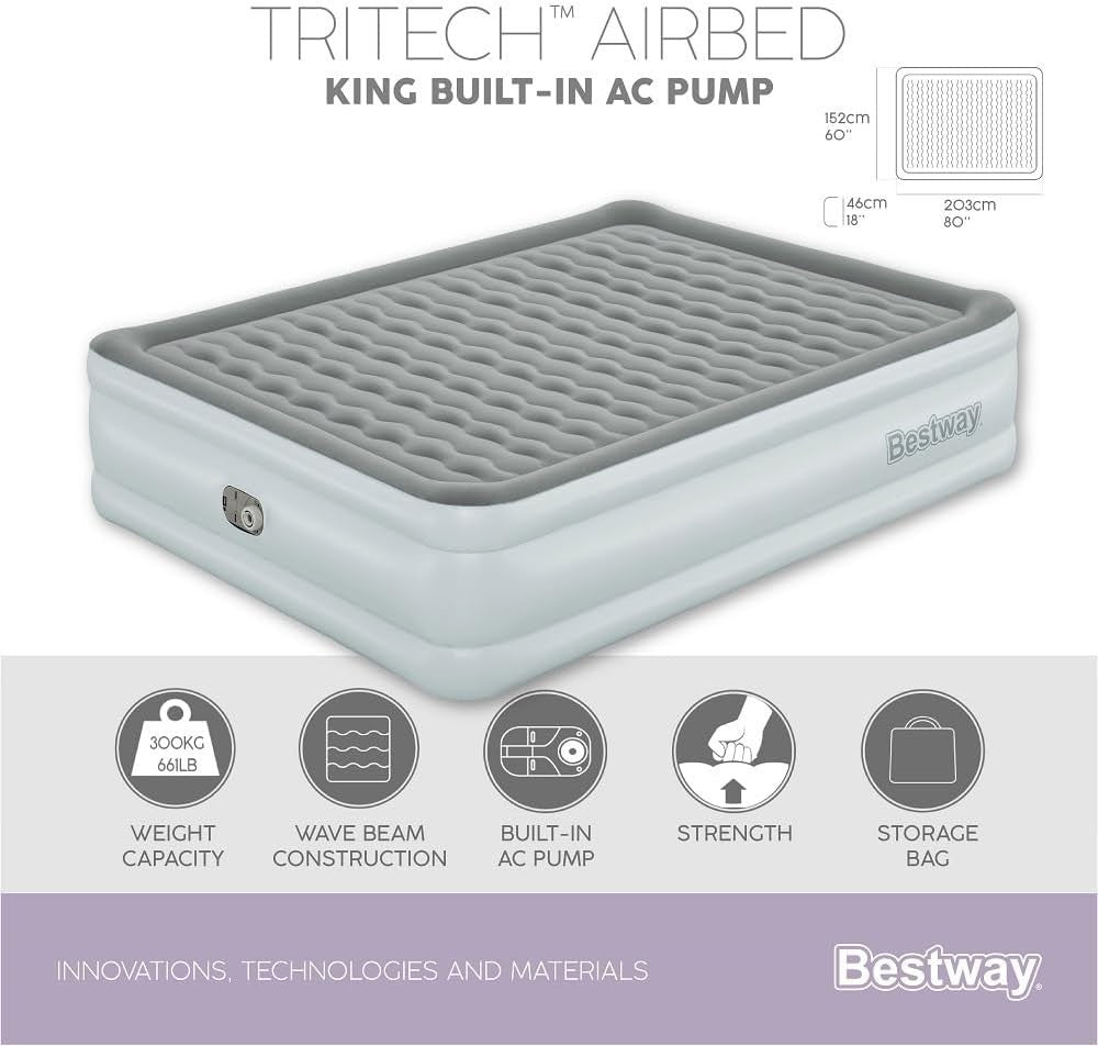 King Size Air Bed Built In Electric Pump Raised Inflatable Mattress 300kg
