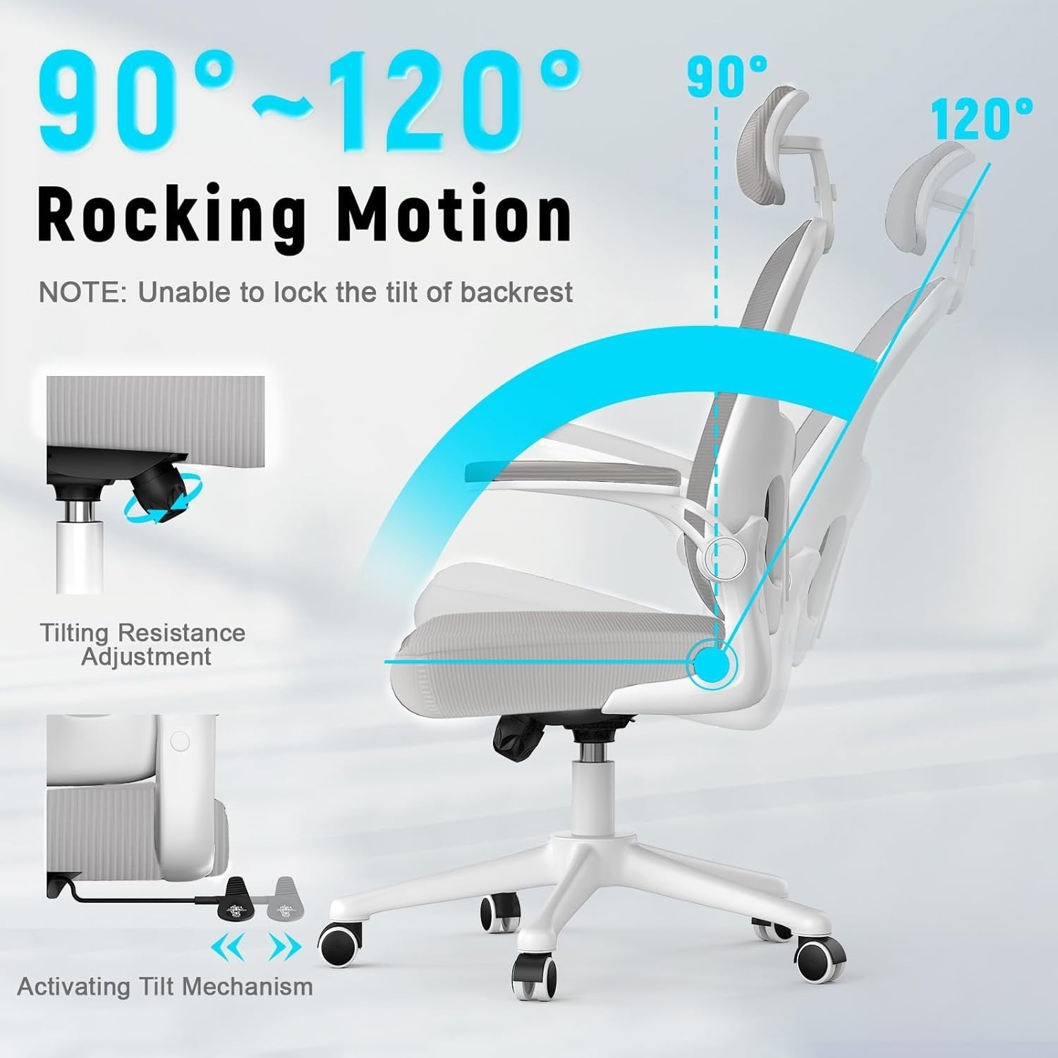 Ergonomic Office Chair Grey Desk Computer Seat Adjustable Lumbar Support Swivel