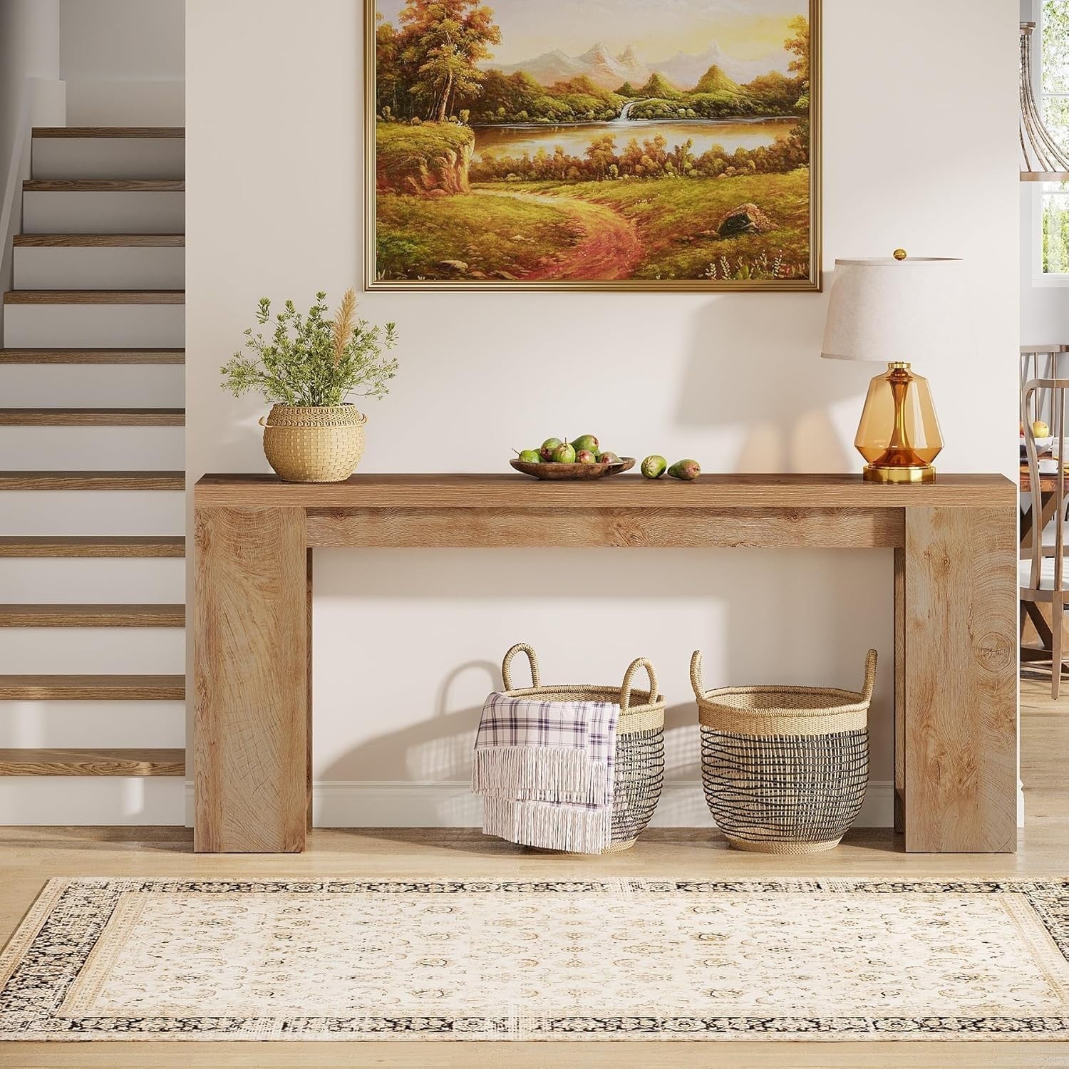 Extra Long Farmhouse Console Table, Rustic Wood Entryway Sofa Table