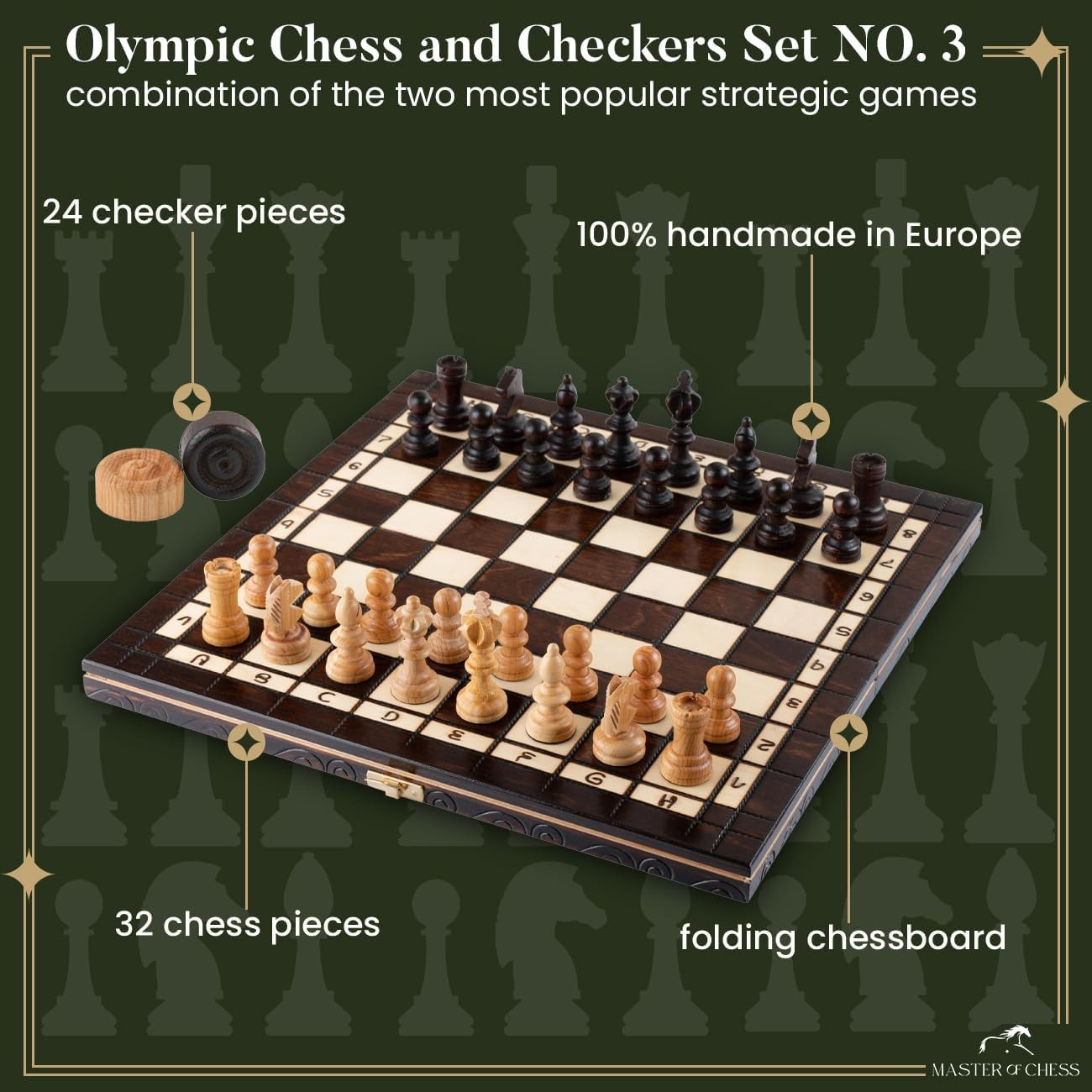 35cm Cherry Wood Chess & Draughts Set | 2-in-1 Folding Board Game for Adults & K