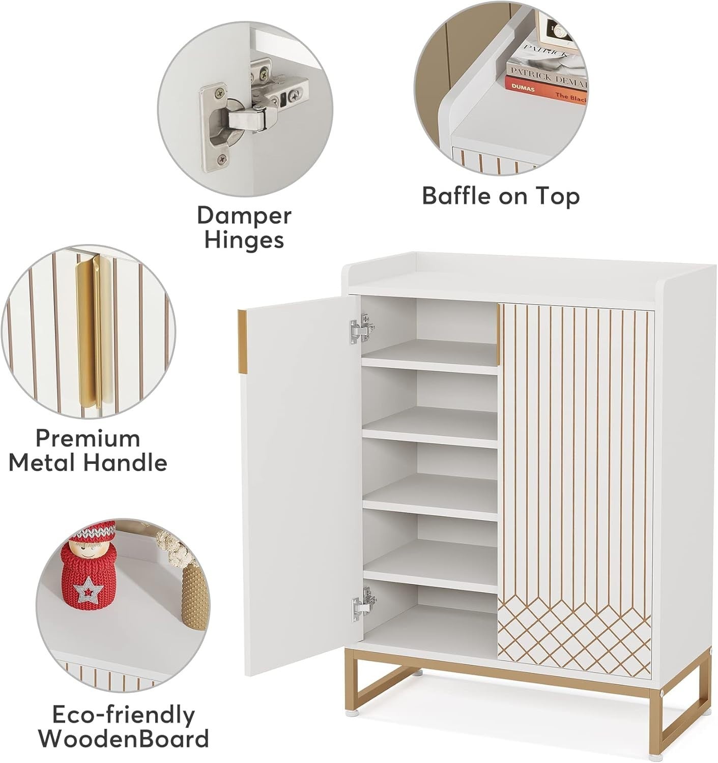 Modern Shoe Cabinet White – 5 Tier Storage Unit, Holds 25 Pairs, 105cm