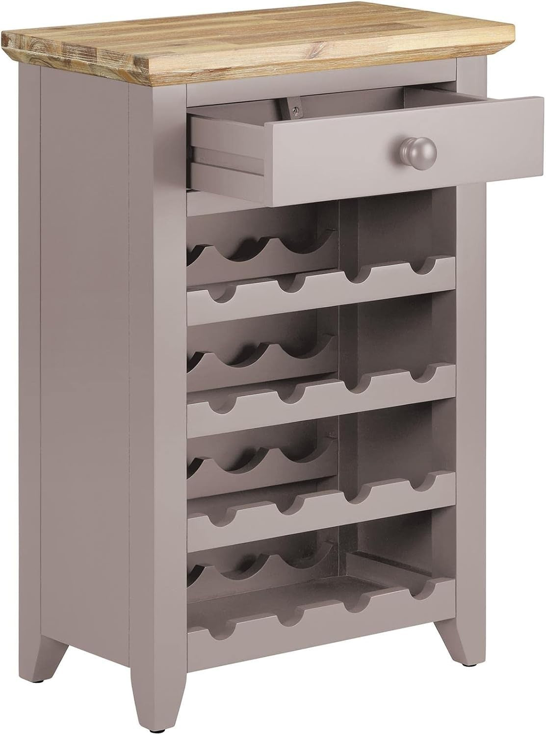 Truffle Wine Rack Side Cabinet with Drawer | Holds 16 Bottles | Solid Wood