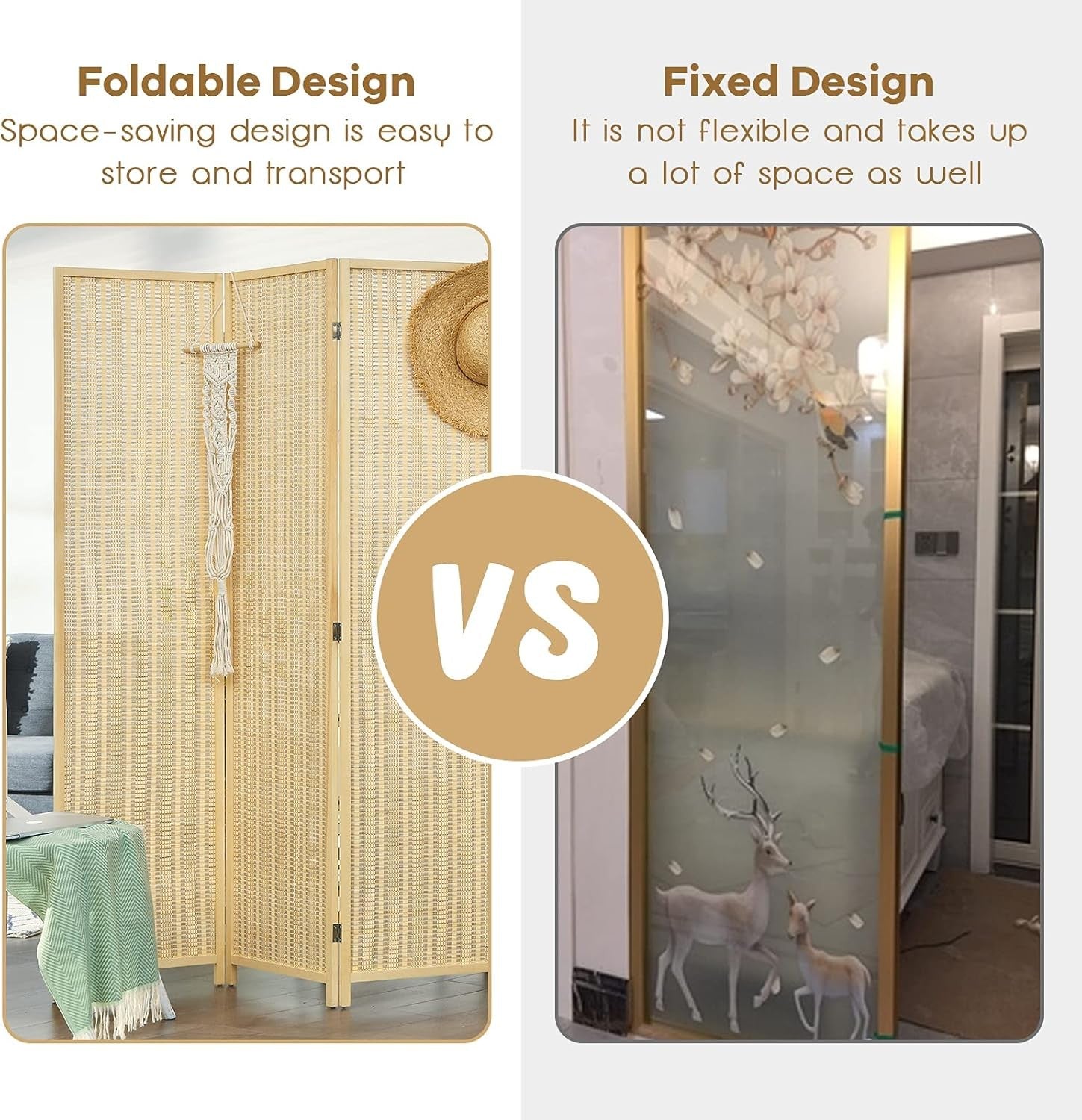 4 Panel Bamboo Folding Room Divider Natural Privacy Screen for Bedroom Office