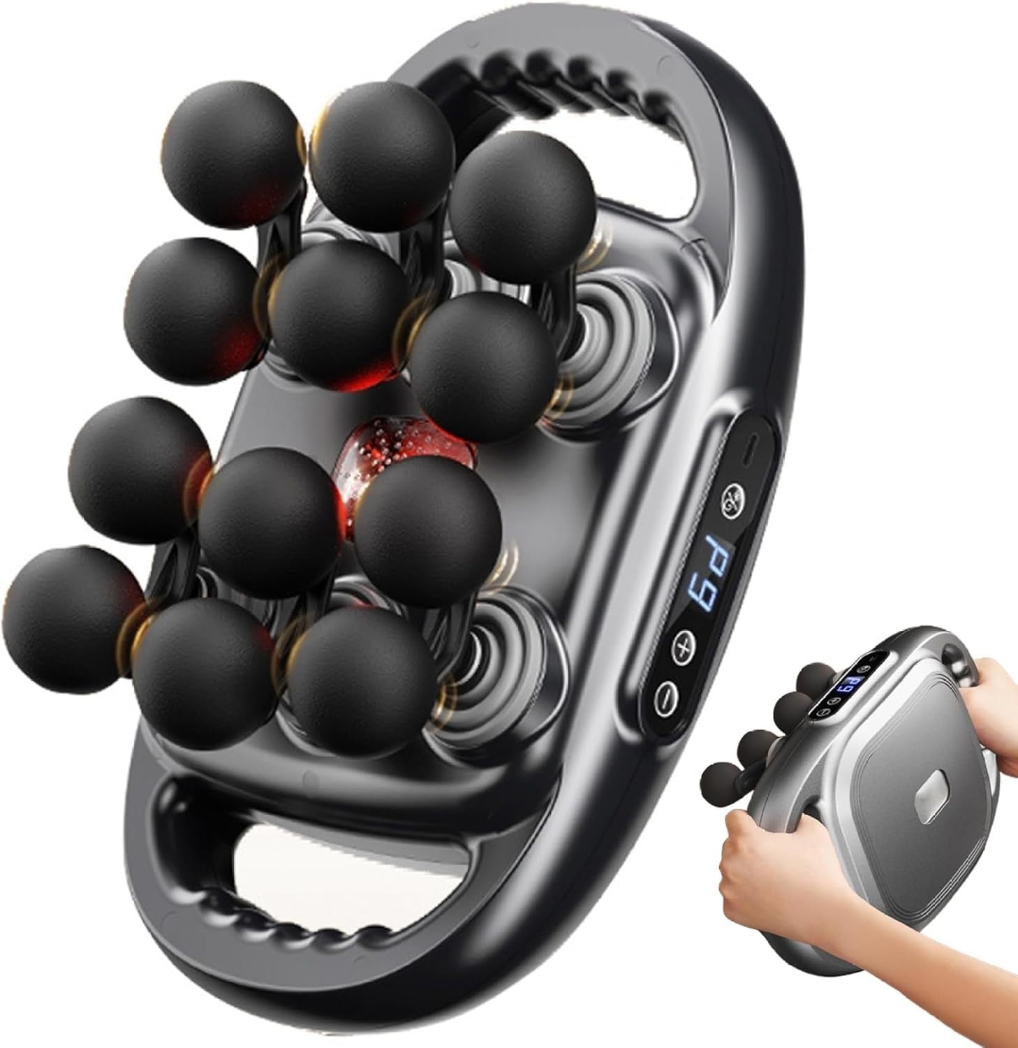 Percussion Massage Gun 12 Head Cordless Heat Massager Deep Muscle Relief