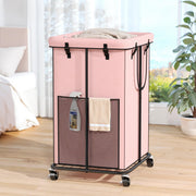 150L Tall Rolling Laundry Hamper Pink Metal Frame with Removable Bag & Wheels