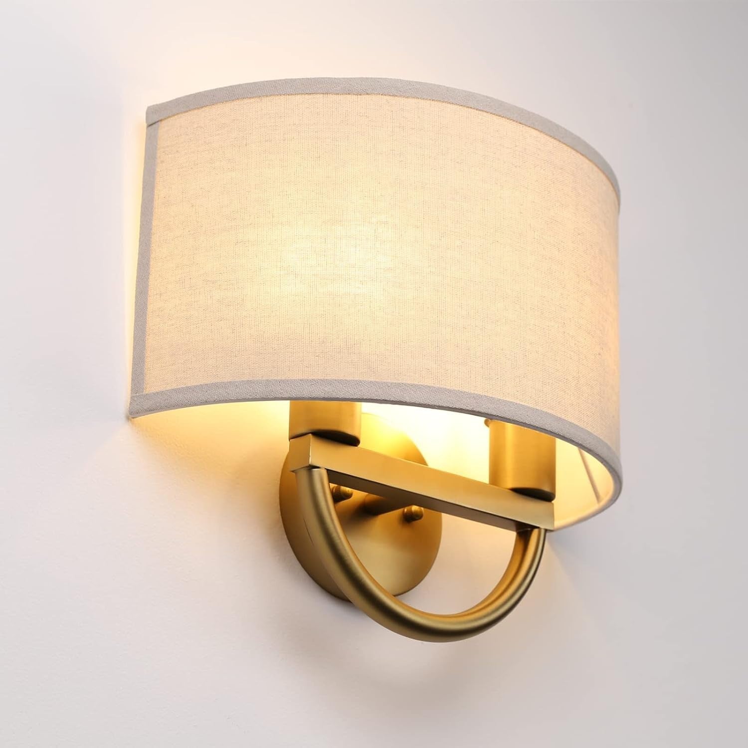 2-Light Wall Sconce Lamps with Linen Shade | Antique Brass | Easy Install