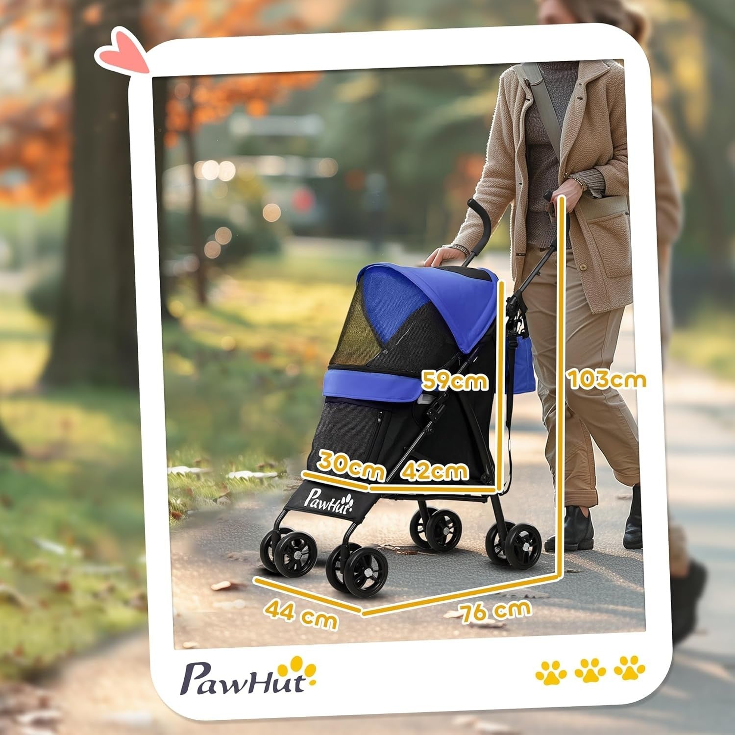 Compact Dog Stroller Pet Pushchair Foldable with Shoulder Strap Blue