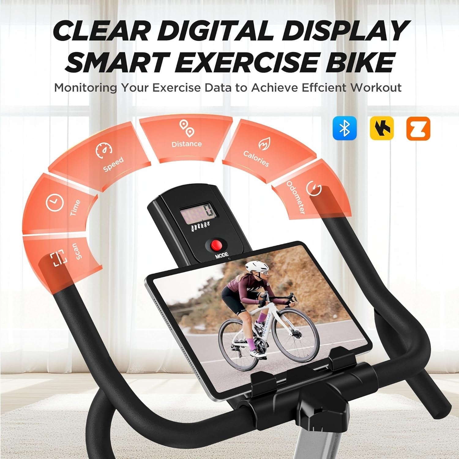 Bluetooth Magnetic Spin Bike w/ LCD Display, Curved Handlebar & 350lb Capacity