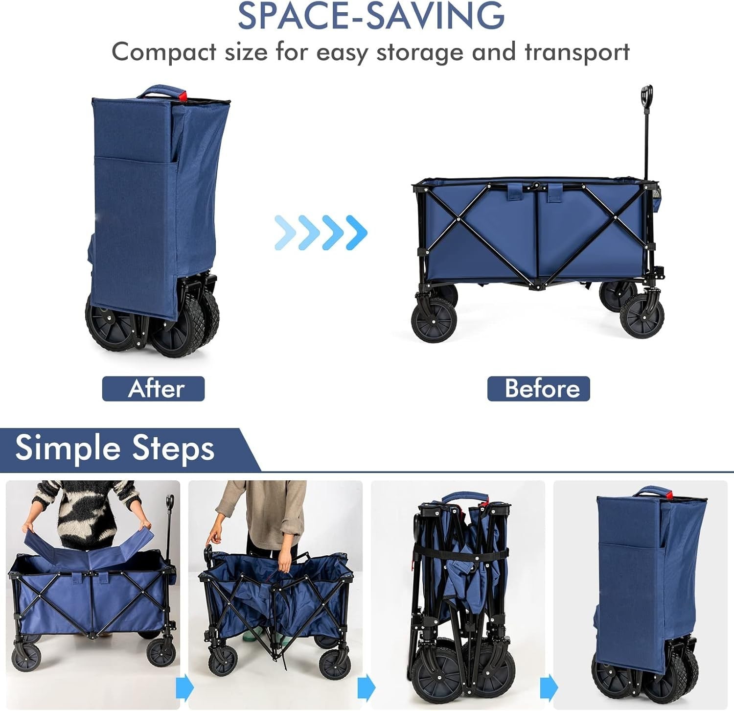 Folding Camping Wagon Utility Cart Beach Garden Trolley Cup Holders