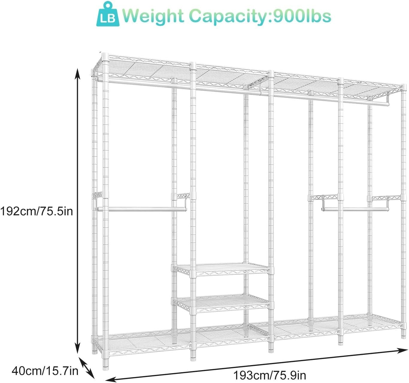 Heavy Duty Clothes Rail 4 Rod Adjustable Shelves Wardrobe White