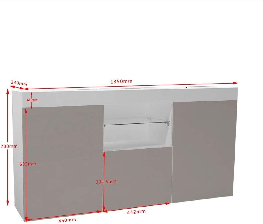 RGB LED TV Cabinet Grey Gloss Sideboard Unit 3 Door Storage 130cm Modern