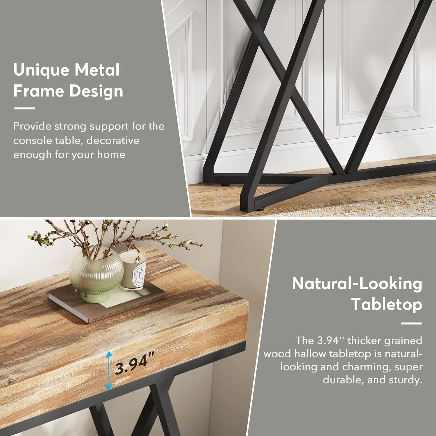 Stylish 55" Farmhouse Console Table with Metal Base – Sturdy & Versatile
