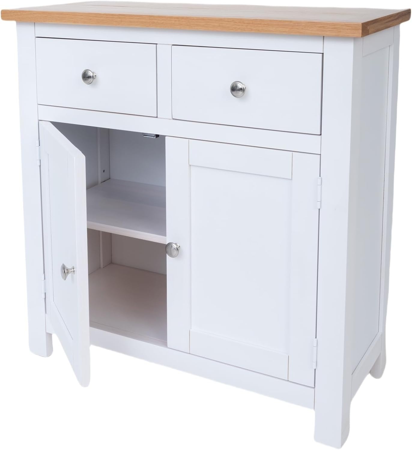 Small Solid  White Oak Sideboard Cabinet 2 Door 2 Drawer Hallway Storage Unit