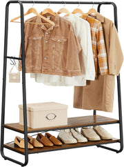 Heavy Duty Clothes Rail with Shelves & Hooks Rustic Brown Black