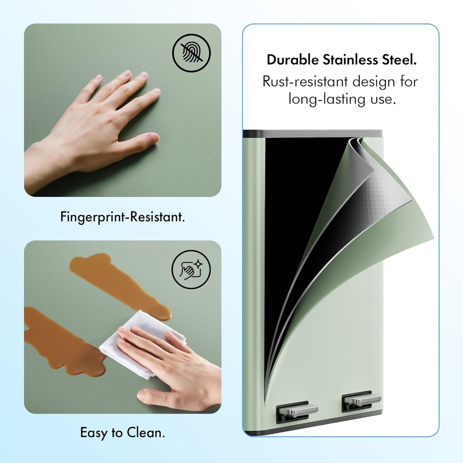 60L Double Recycling Bin Sage Green Stainless Steel 2x30L