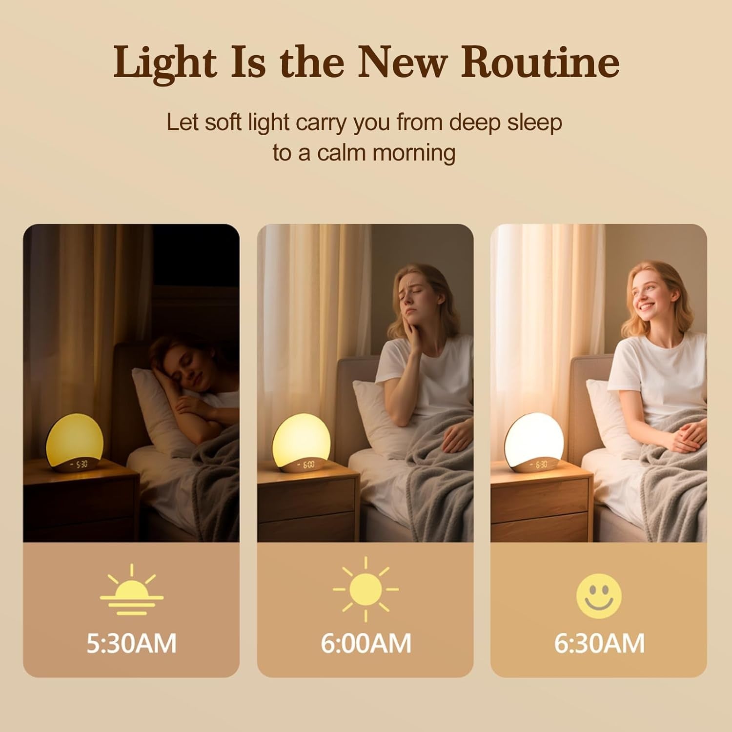 Sunrise Alarm Clock Wake Up Light White Noise Night Lamp Dimmable