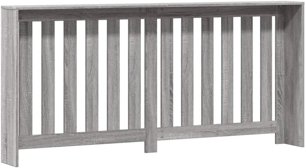 Grey Radiator Cover Cabinet 175x20x82cm | Modern Slatted Heater Cover with Shelf