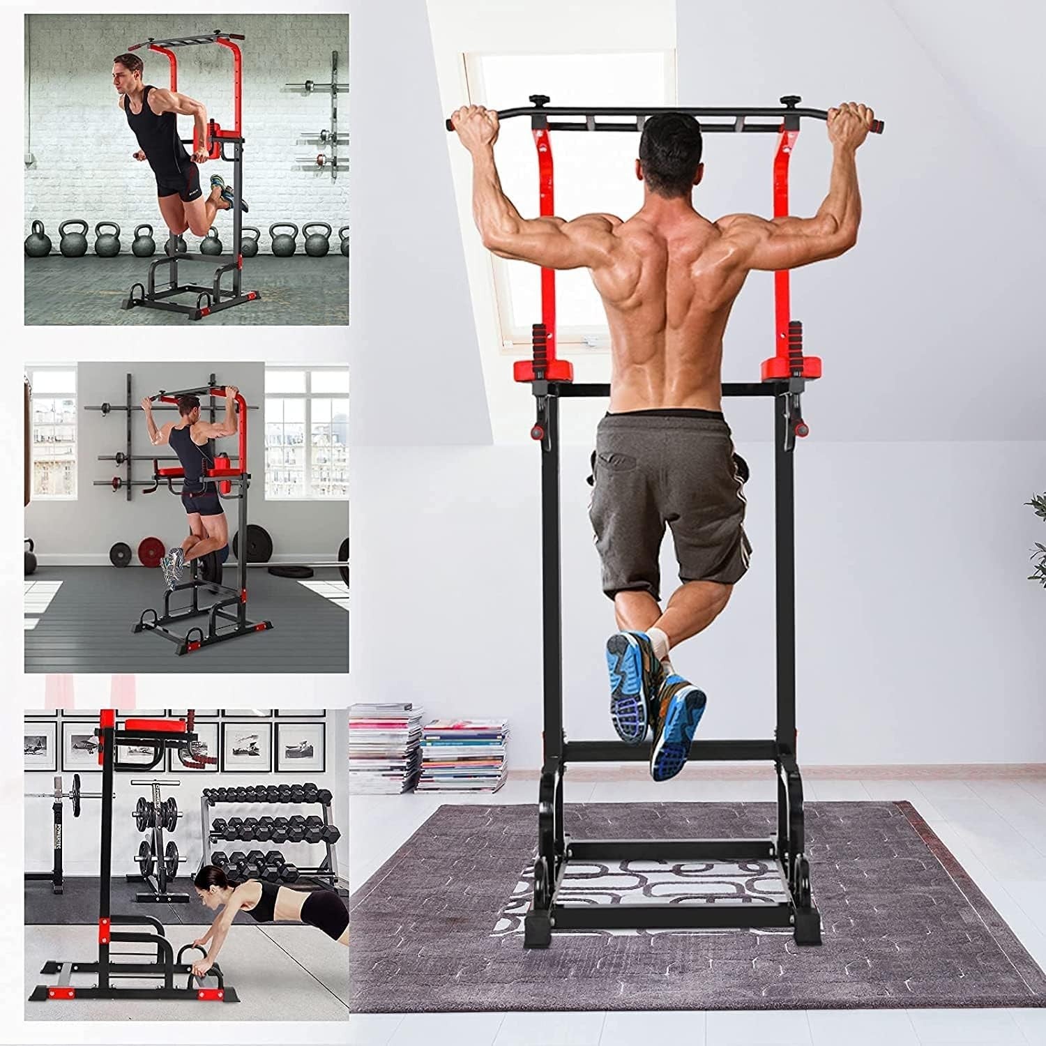 Red Multifunction Power Tower Pull-Up Dip Station Home Gym 200kg