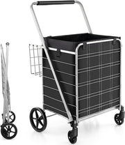 Heavy Duty Folding Shopping Trolley 4 Wheel Metal Grocery Cart Large Capacity
