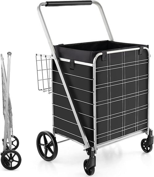 Heavy Duty Folding Shopping Trolley 4 Wheel Metal Grocery Cart Large Capacity