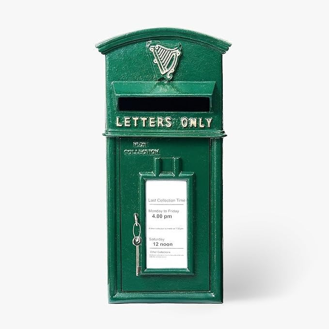 Lockable Cast Iron Post Box Green Irish Design | Wall Mount Secure & Heavy Duty