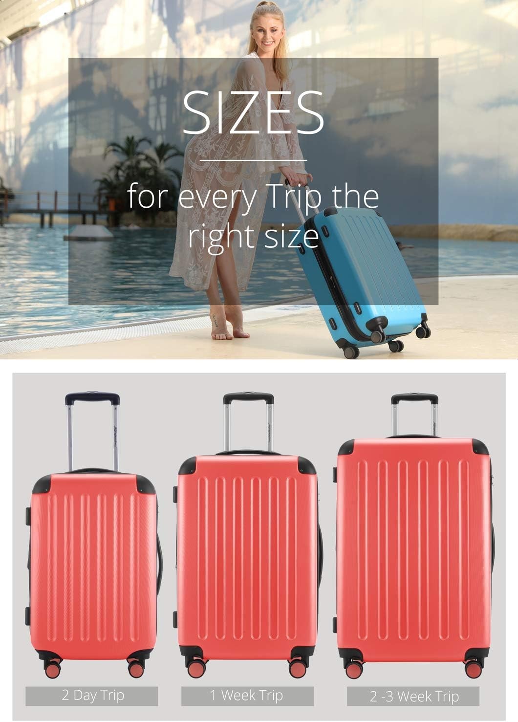Lightweight 55cm Cabin Suitcase Hard Shell Expandable Spinner Carry On 42L