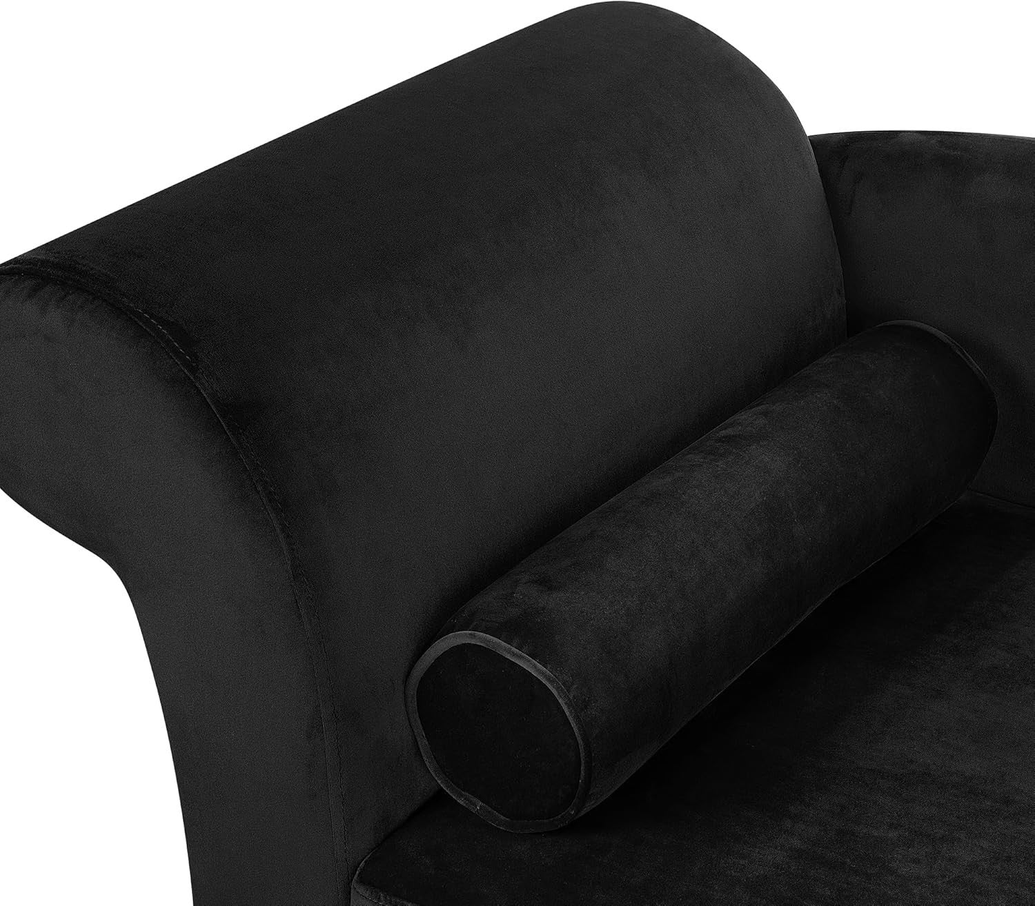 Black Velvet Left Hand Chaise Lounge with Storage Solid Wood Legs Comfort