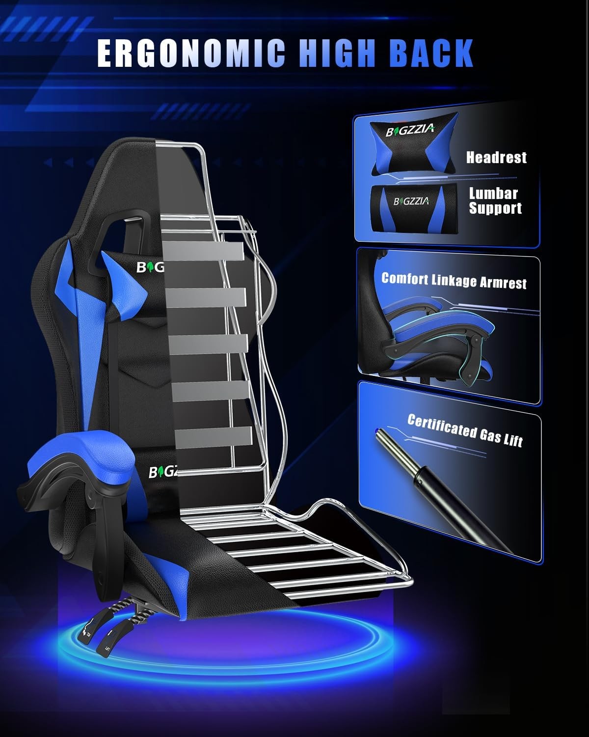 RGB Gaming Chair Recliner Leather w/ Lumbar