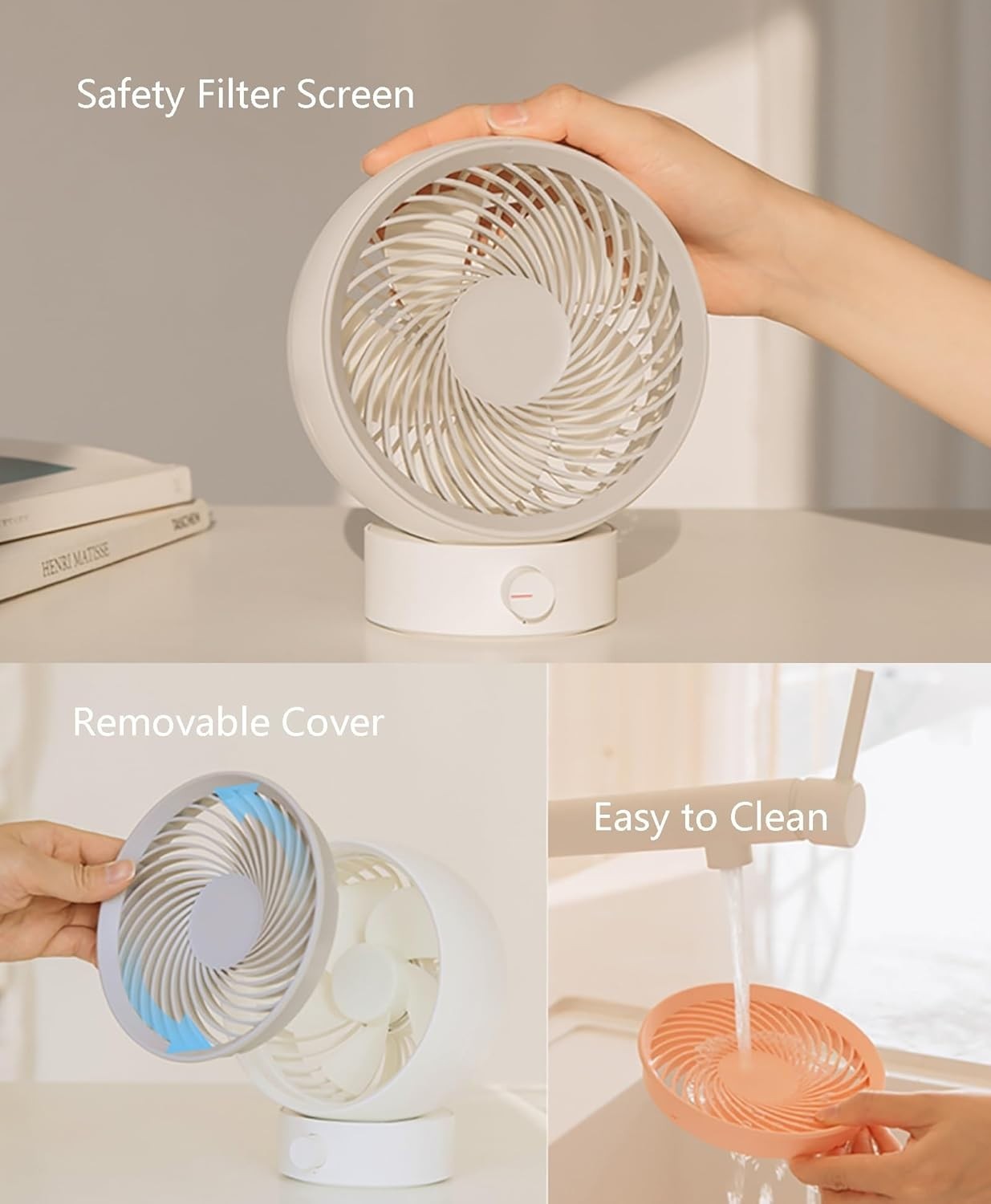 Ultra Quiet Small Fan with Stepless Speed Control - Portable Desk Fan White