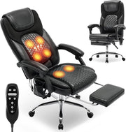 Massage Office Chair Recliner Footrest Heated Lumbar Ergonomic PU Leather