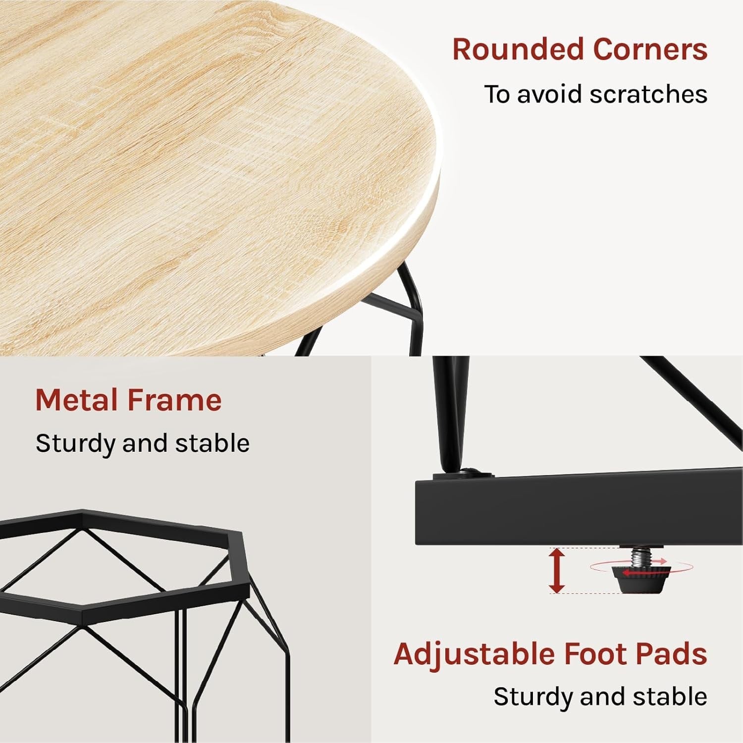 Round Coffee Tables Set of 2 – Sturdy Metal Frame, Light Oak Shelves, 40 & 50cm