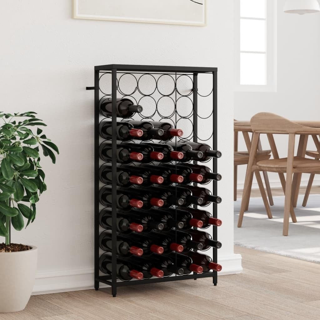 45 Bottle Wine Rack Free Standing Black Metal Wine Storage Shelf Kitchen Bar