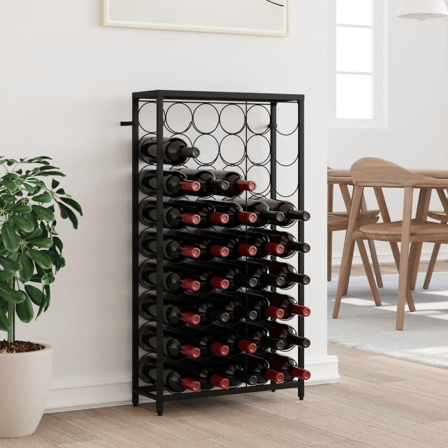 45 Bottle Wine Rack Free Standing Black Metal Wine Storage Shelf Kitchen Bar