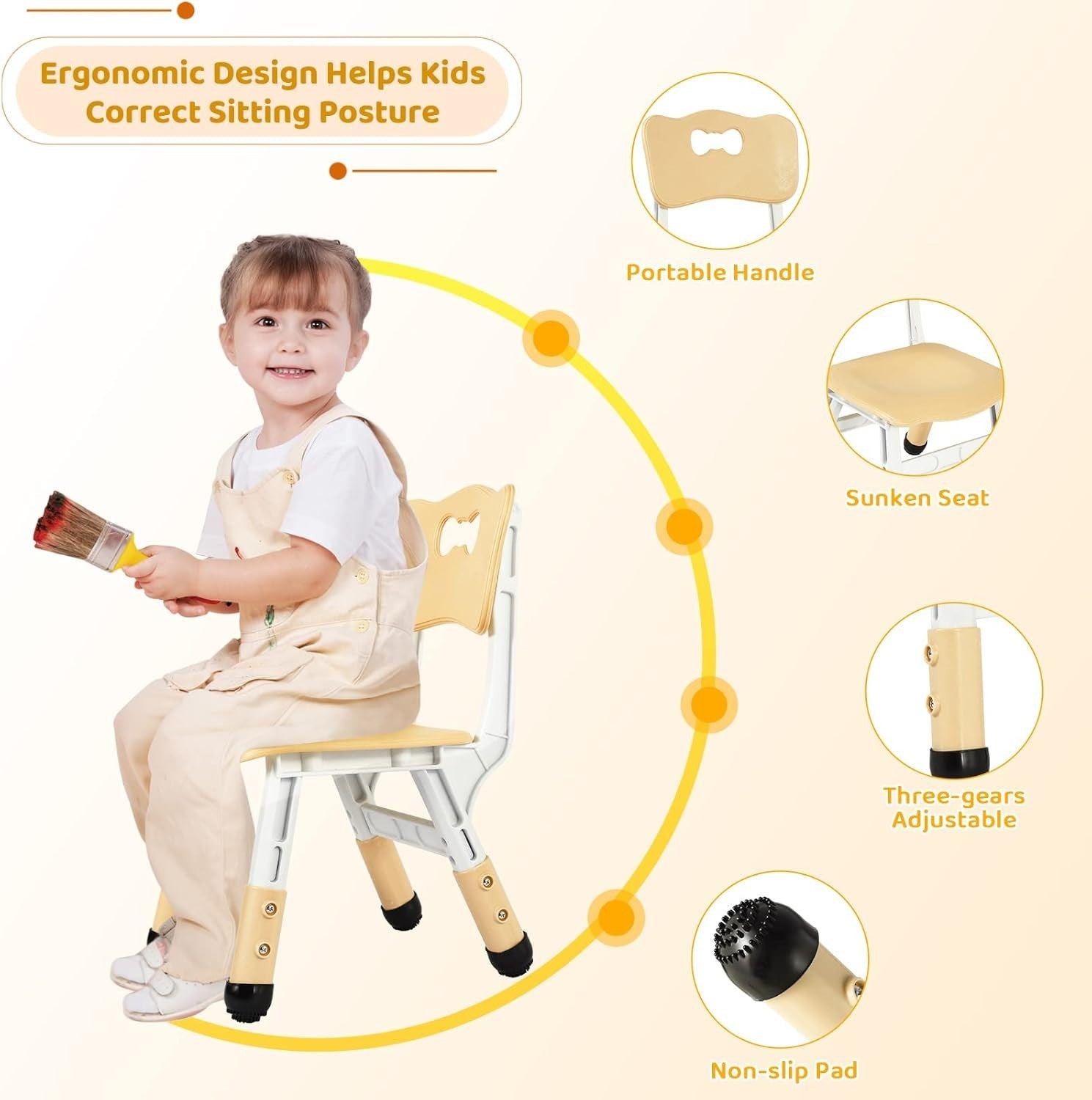 Height Adjustable Kids Table & 4 Chairs Set, Safe Plastic, 120x60cm
