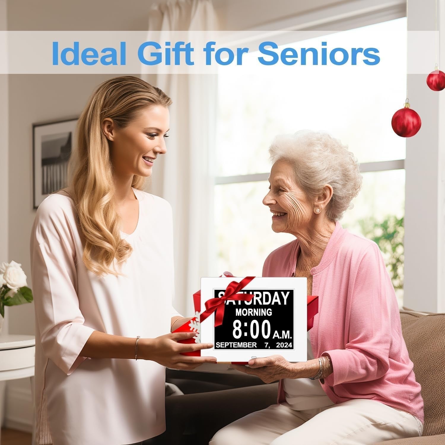 8” Dementia Digital Alarm Clock Large Day Date Auto Dimming Temp Humidity