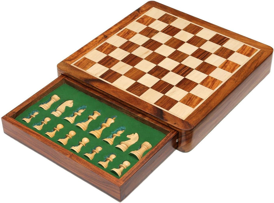 12" Wooden Magnetic Chess Set with Storage Drawer | Travel Board & Pieces