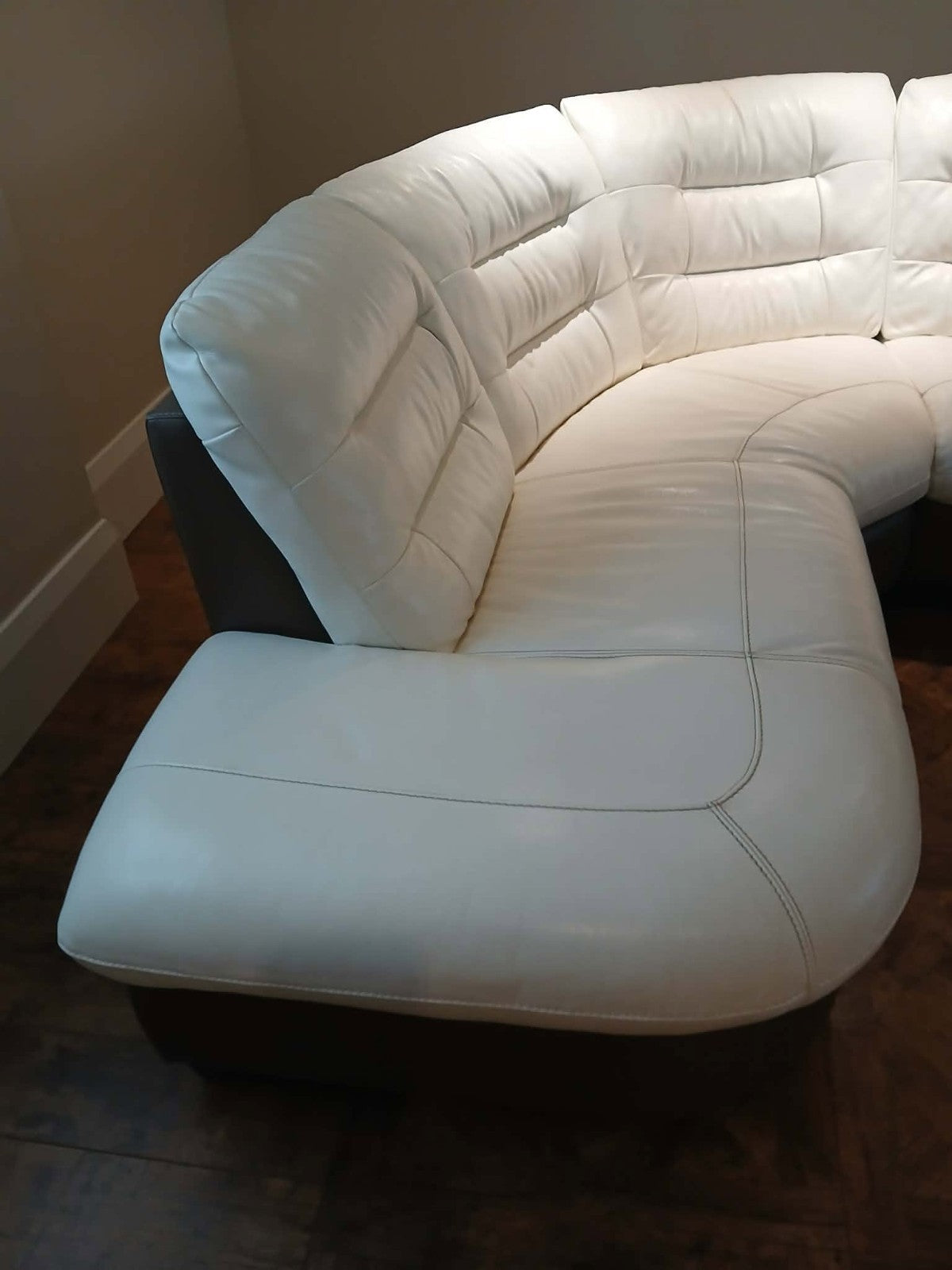 Cream/Brown Leather Corner Sofa (PTP)