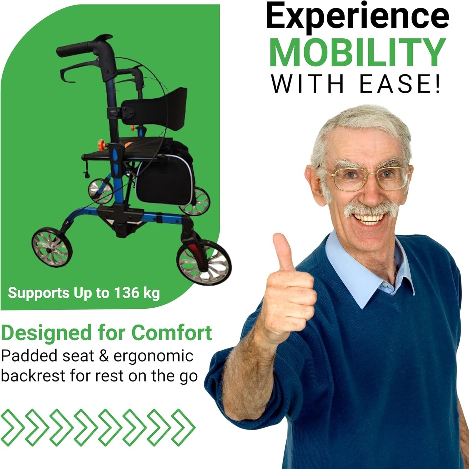 Lightweight 4 Wheel Rollator Walker with Seat Folding Adjustable Mobility Aid