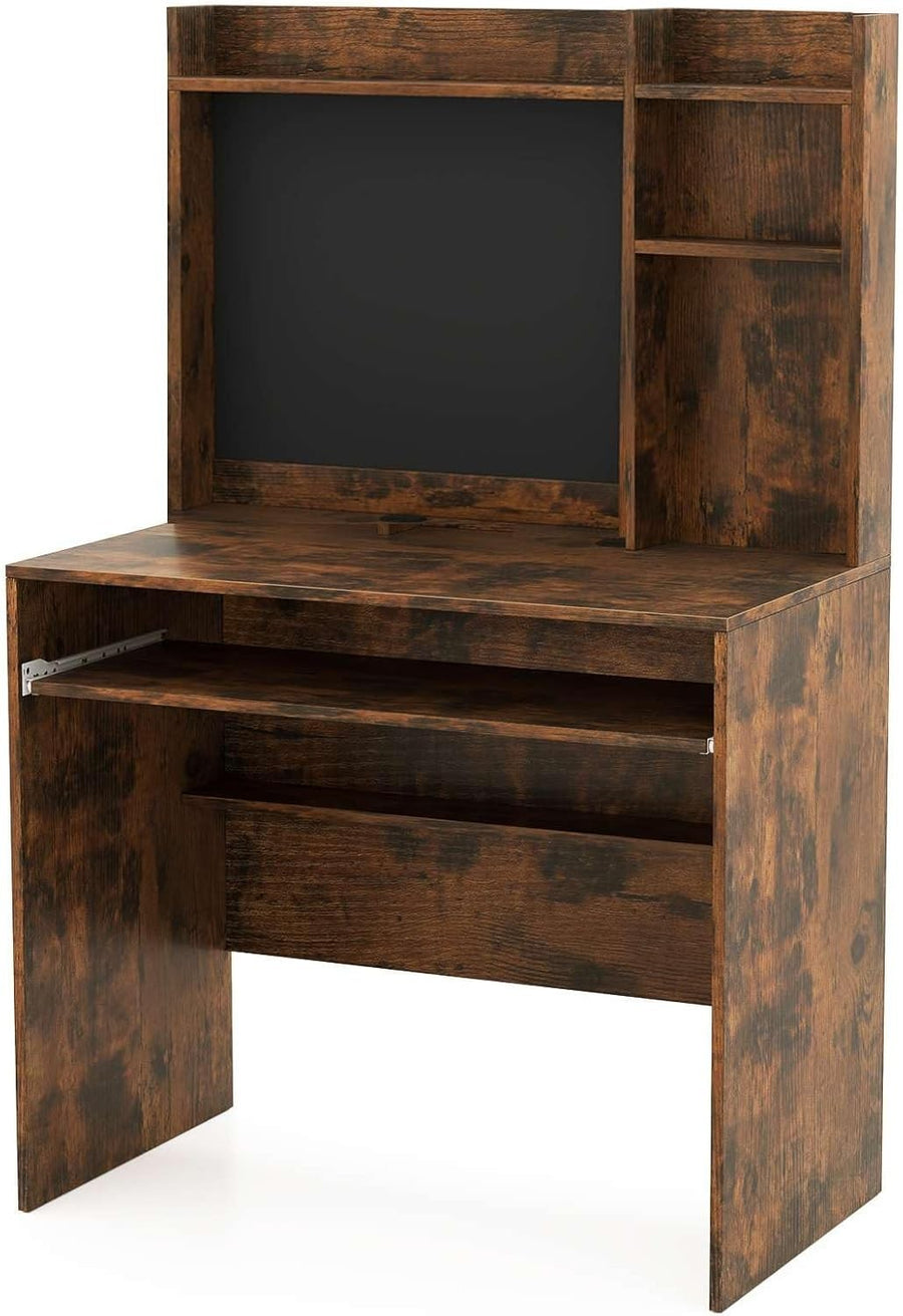 Rustic Brown Computer Desk with Hutch & Keyboard Tray Home Office Table