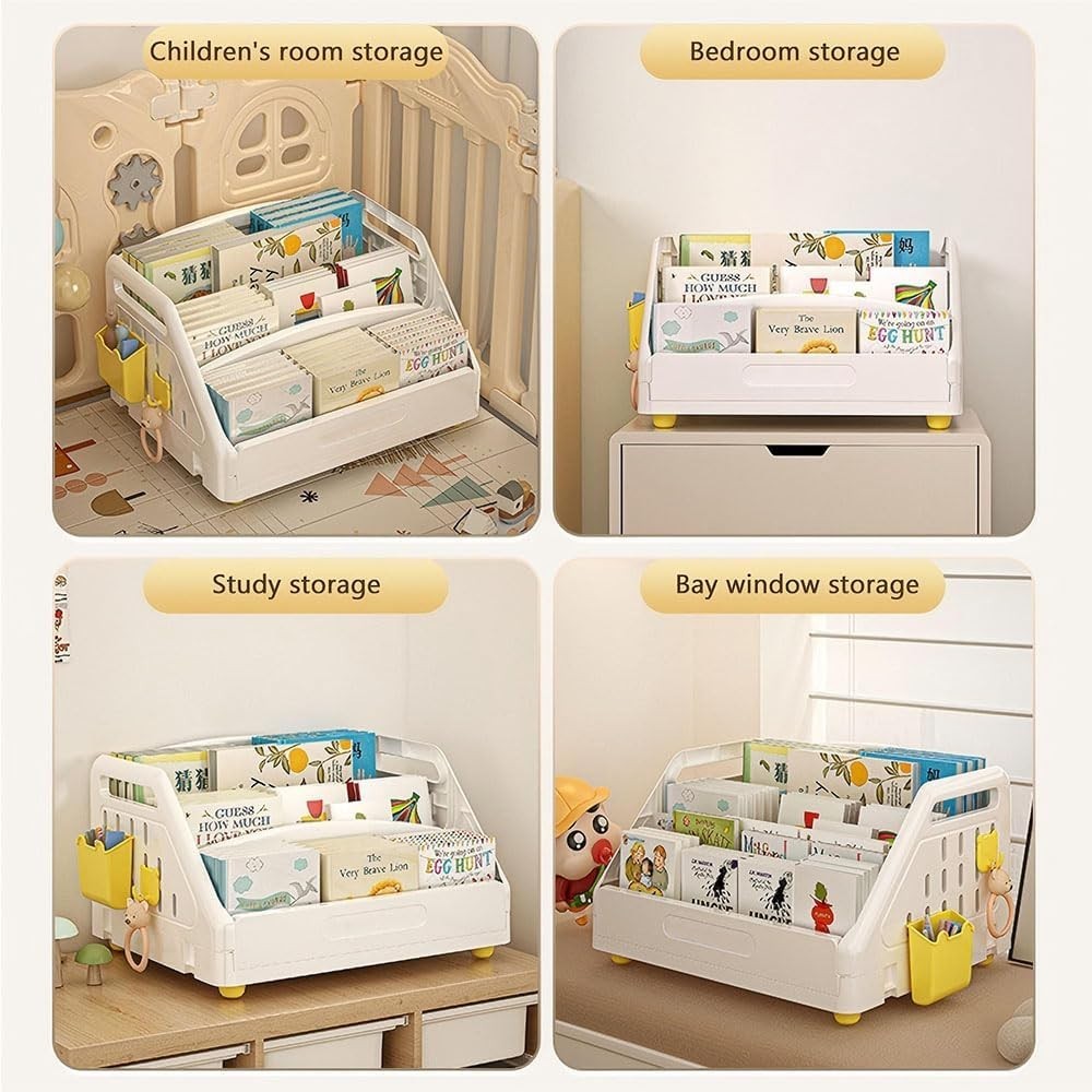 Kids 3-Tier Toddler Bookshelf, Space-Saving Plastic Book Organizer, White