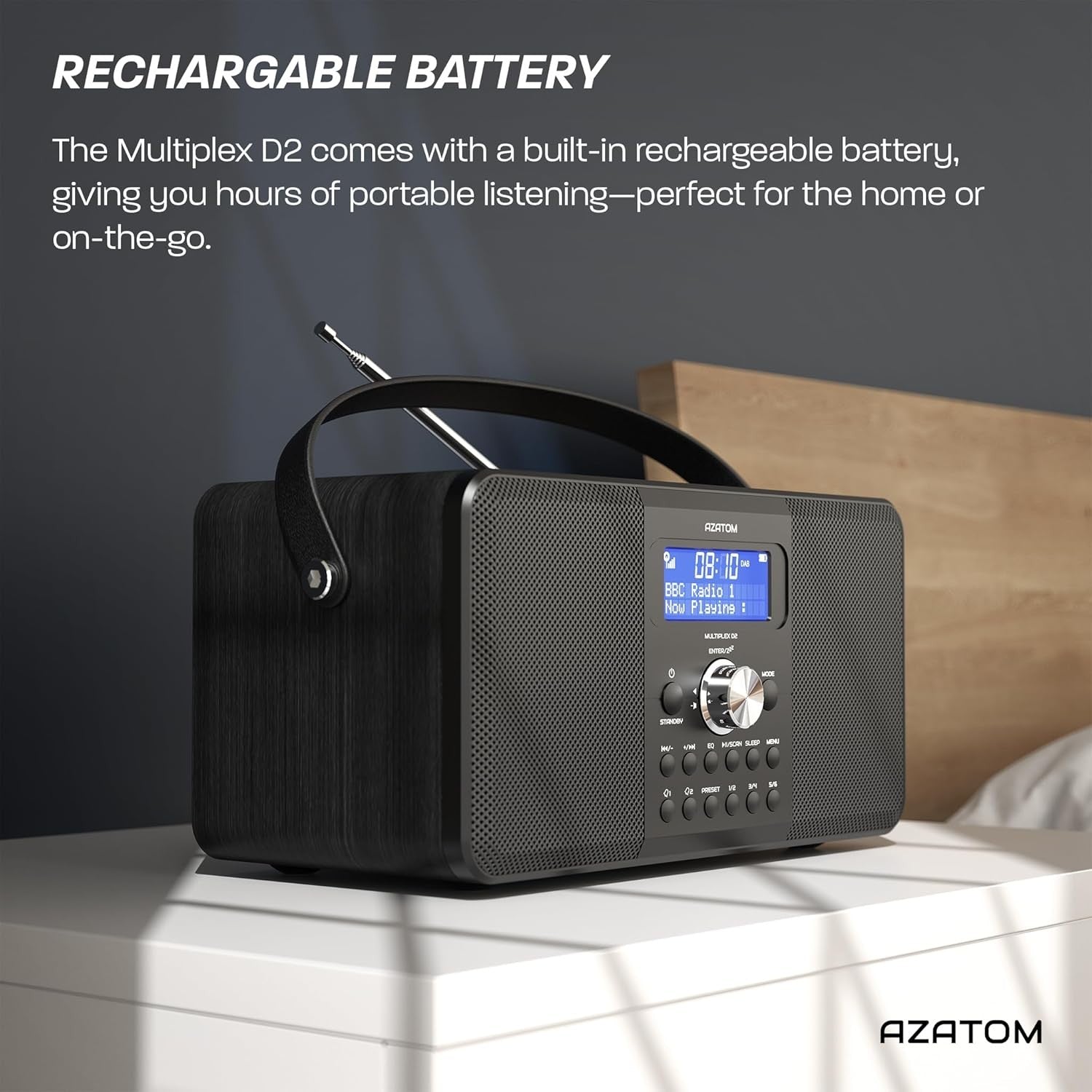 Carbon Black DAB DAB+ FM Bluetooth Radio Rechargeable Portable Dual Alarm