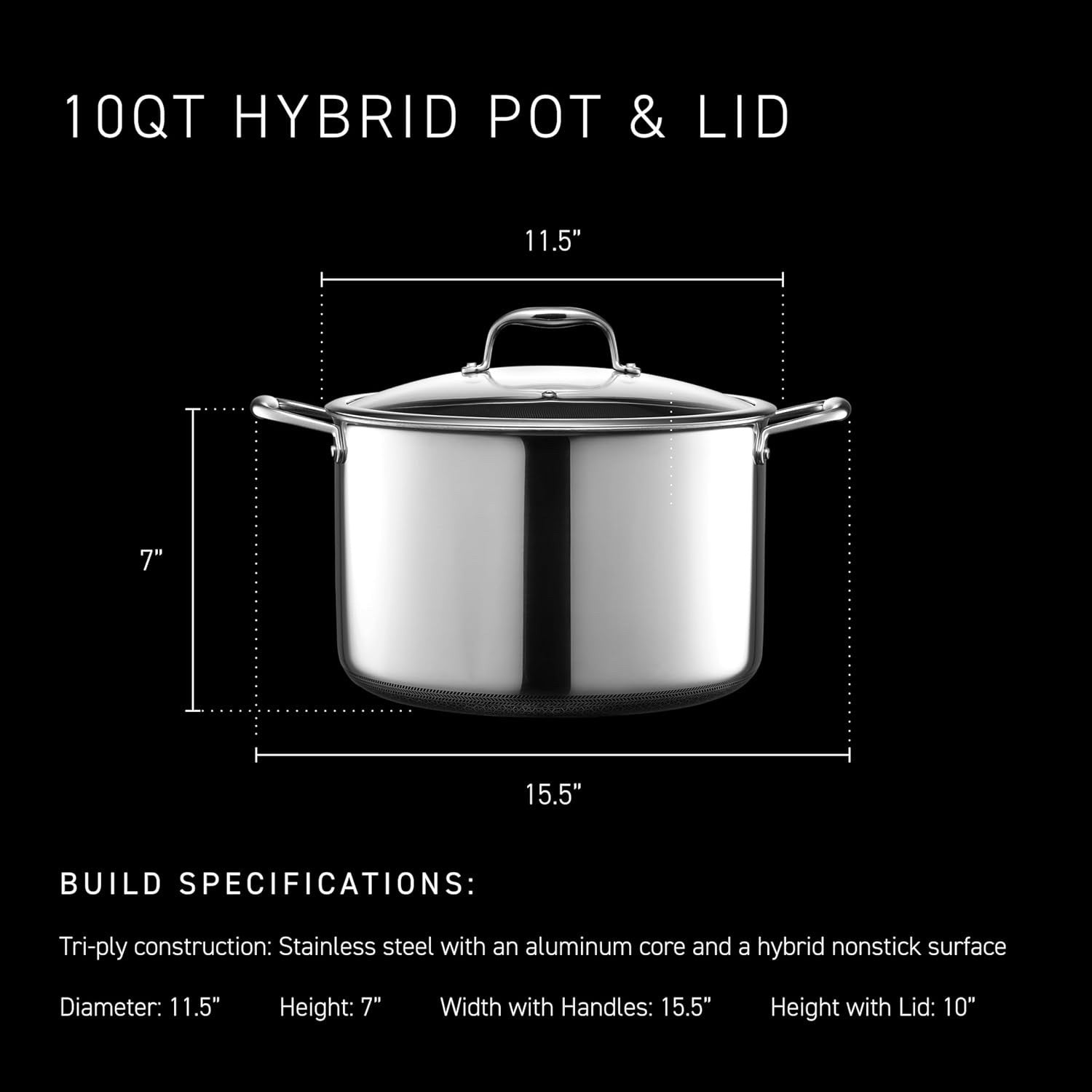10L Deep Non Stick Stockpot with Lid – Induction & Oven Safe Stainless Steel Pot