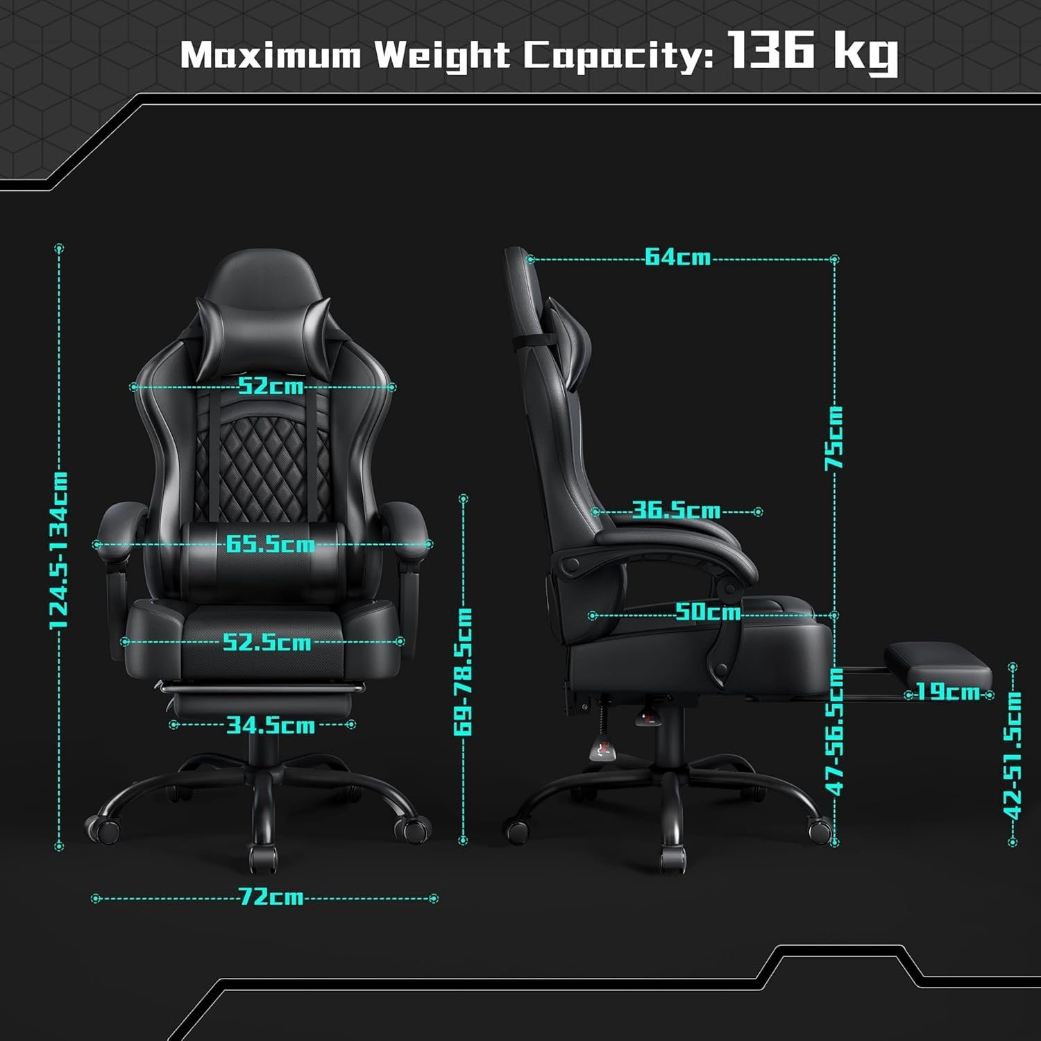 Ergonomic Gaming Chair with Footrest Massage Lumbar