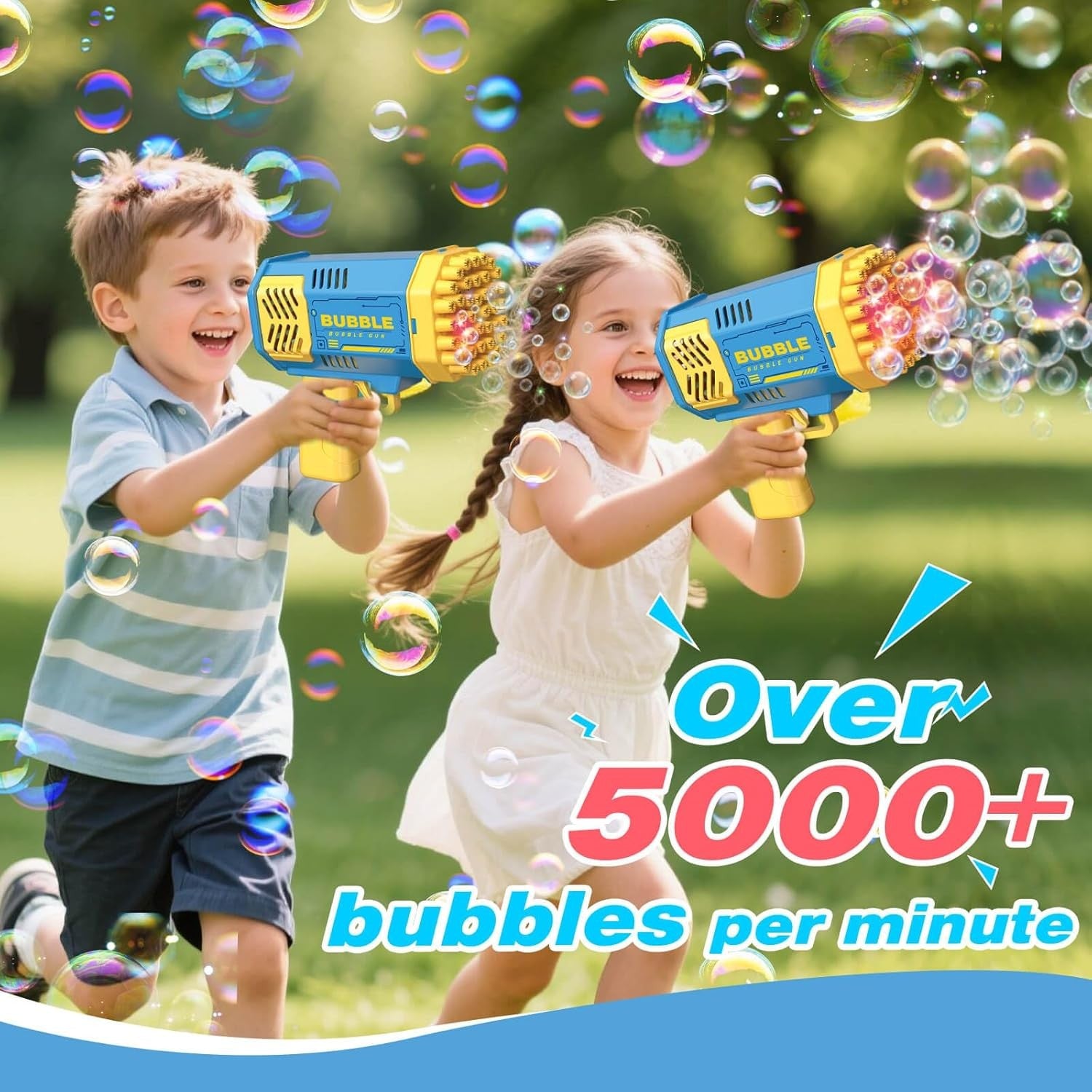 2 Pack Bubble Guns Kids Toy Set with Lights Blue