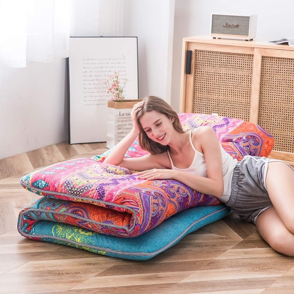 Comfortable Thick Floor Mattress Pad - Japanese Futon, Portable, Kids Safe