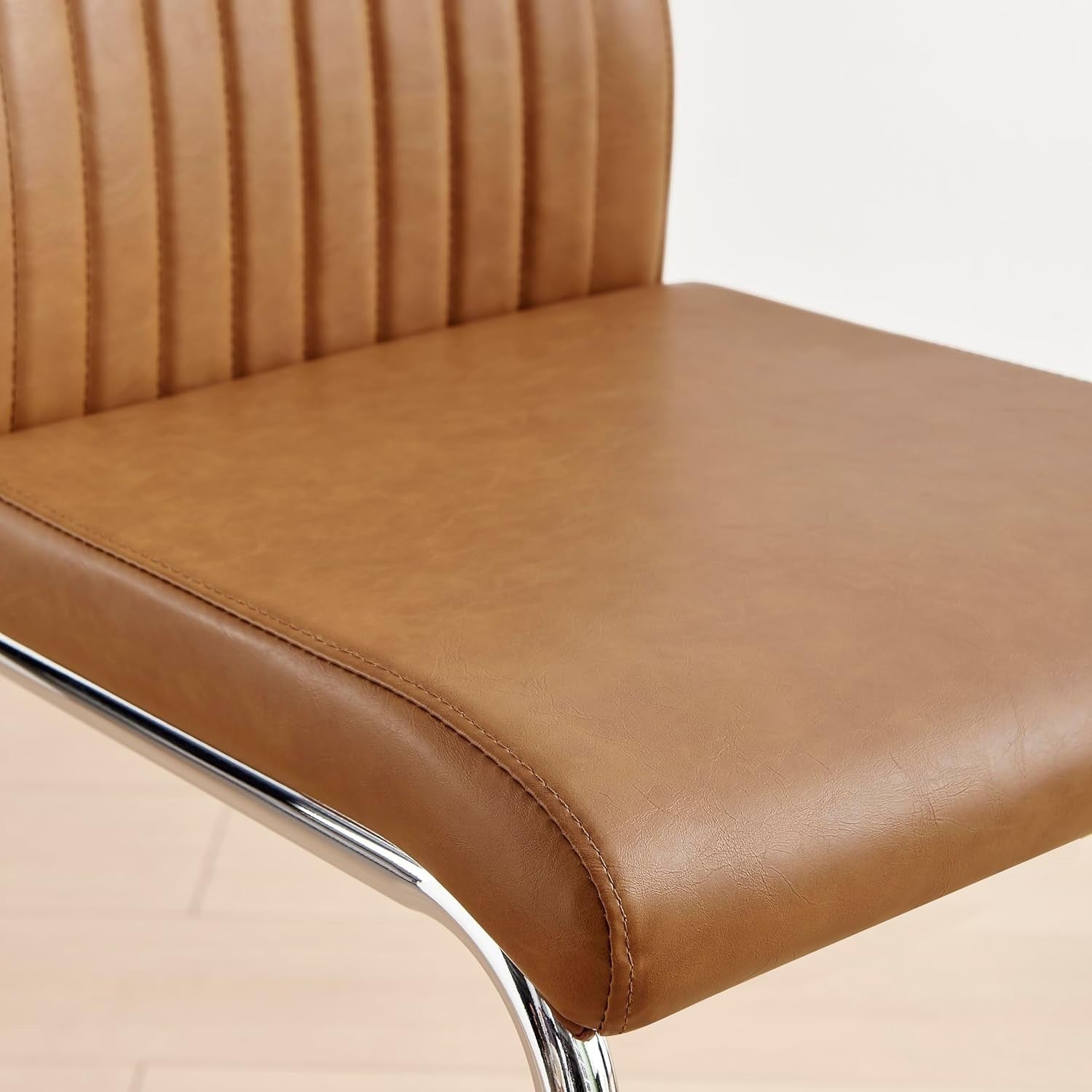 Modern Tan Bar Stools Set of 2 – Faux Leather Cantilever Chairs