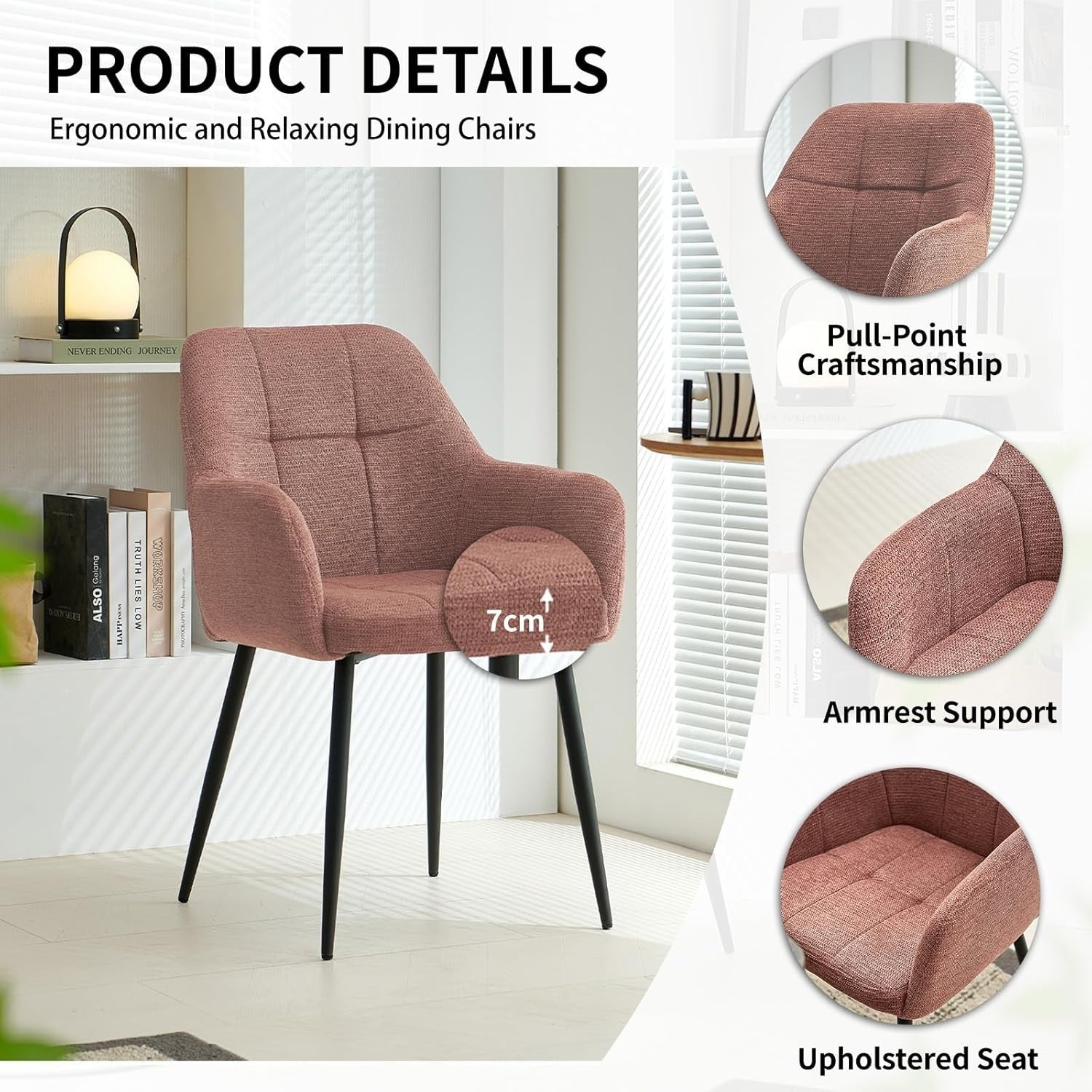 Plush Chenille Armchair Cross Metal Legs Soft Padded Seat Dining Office