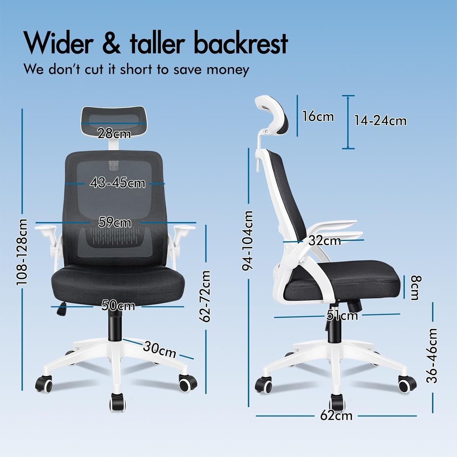 Ergonomic Mesh Office Chair, Adjustable Headrest, Lumbar Support, Flip-Up Arms,