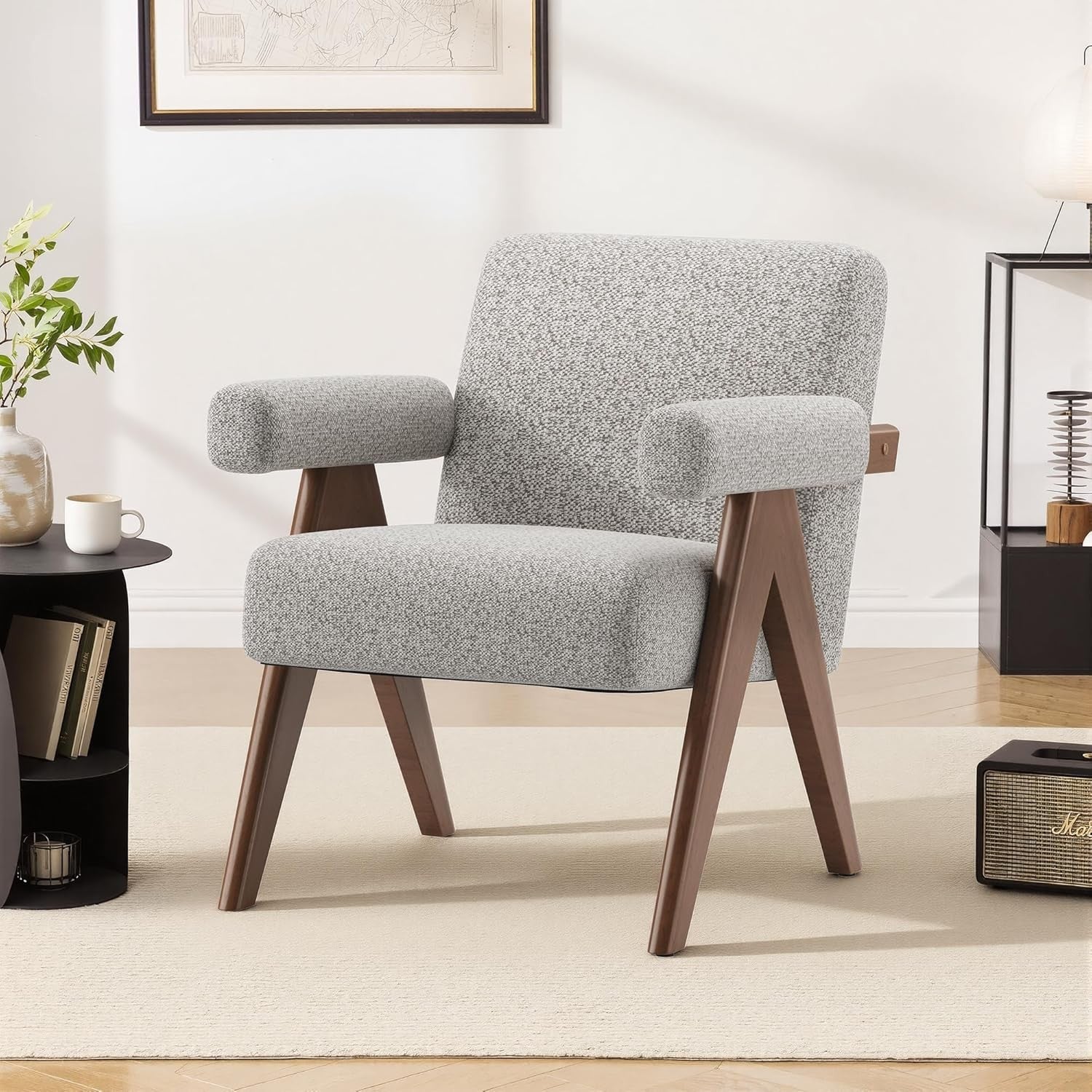 Khaki Accent Armchair Upholstered Lounge Chair Wood Frame