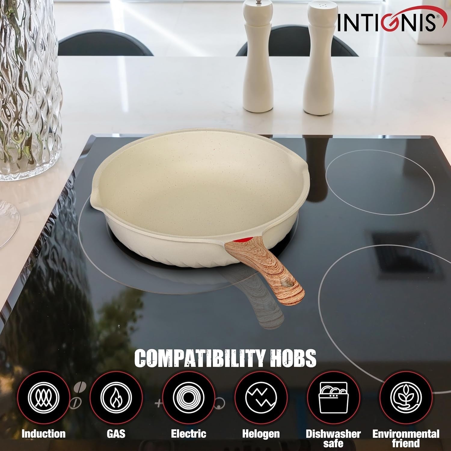 28cm White Deep Non Stick Frying Pan with Lid  3in1 Skillet Sauté Pan & Mini Wok
